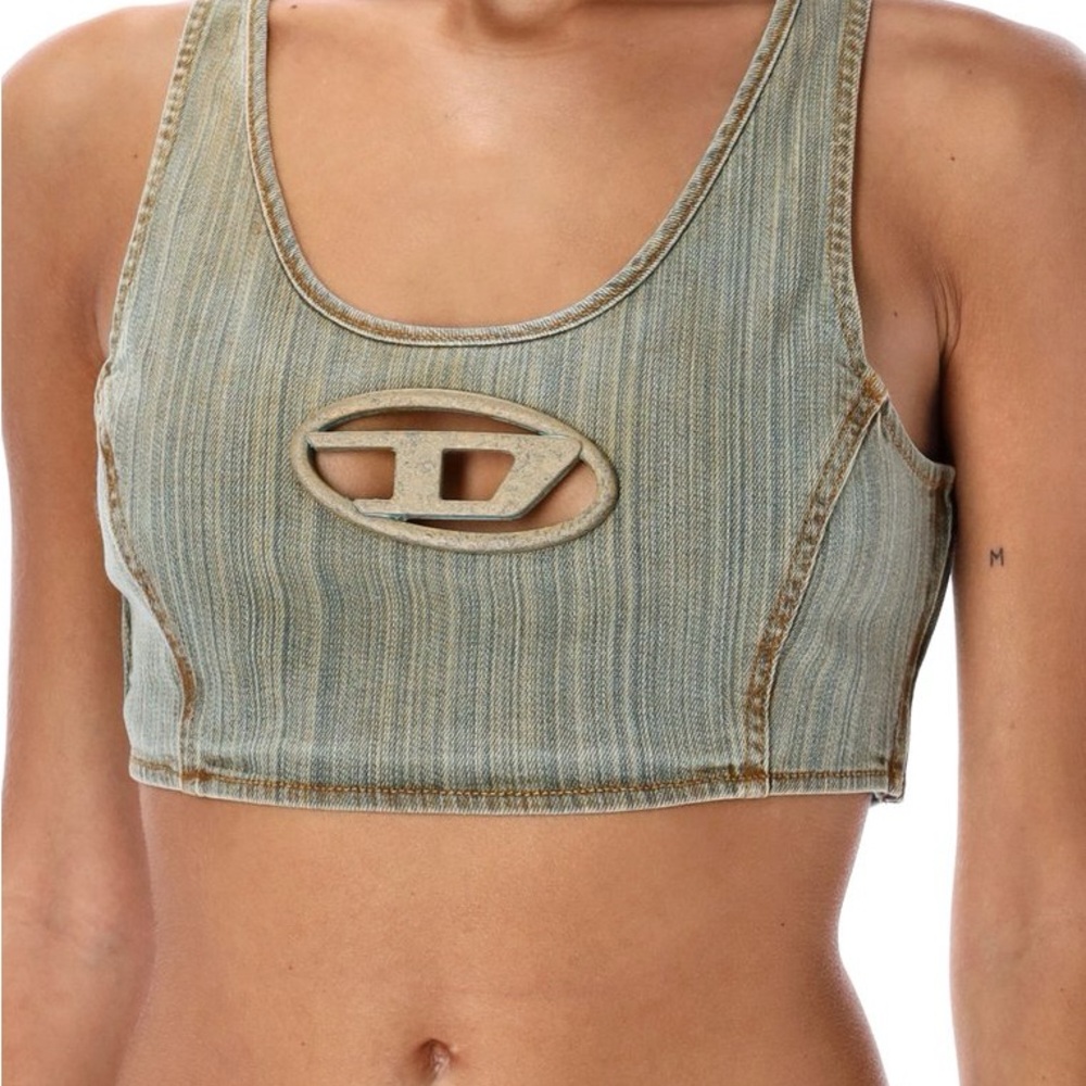 Diesel “D” Buckle cropped top with oval “D”plaque - Denim color - size medium